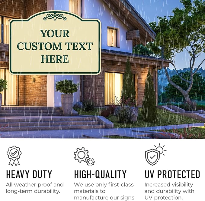 Custom Decorative Sign, Personalized Metal Sign for Business, Driveway, Home, Airbnb, Office Door Plaque, Green Border Sign, 12x18 Inches, ACM, Fade Resistant, Made in USA by Sigo Signs