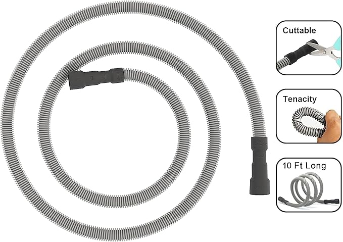 MyLifeUNIT Universal Dishwasher Drain Hose, 10 Ft Dishwasher Discharge Hose Extension, Corrugated and Flexible Dishwasher Hose Drain Replacement with 2 Clamps, Fits 11/16",1" and 1-1/8"