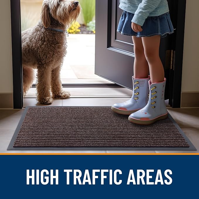 OLANLY Front Door Mat Indoor Outdoor Entrance, Waterproof Heavy Duty Doormat, Fade Resistant, Low Profile, Easy Clean Patio Porch Welcome Floor Mats for Entry, 35x30, Tan