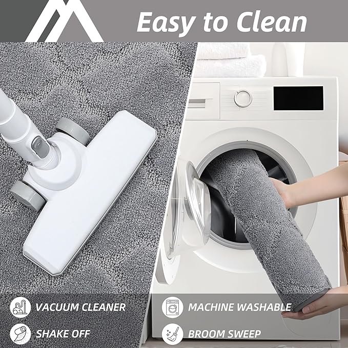 COSY HOMEER Soft Kitchen Rugs [2 PCS] for in Front of Sink Super Absorbent Kitchen Floor Mats and Mats 20x30 Inch/20X48 Non-Skid Kitchen Mat Standing Mat Washable,Polyester,Grey