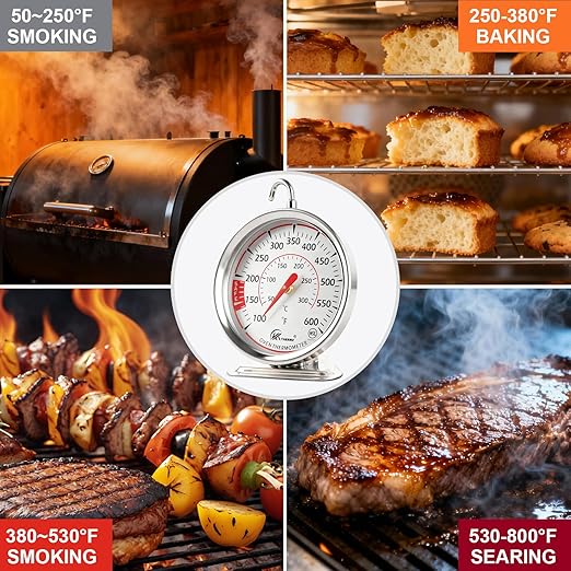 Oven Thermometer 2.4 Inch Oven Temperature Gauge with 360° Rotating Hook Baking Thermometer Hang or Stand Design 50-300°C/100-600°F for Gas/Electric Ovens, Grill, BBQ