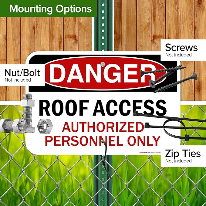 Danger Roof Access Authorized Personnel Only Sign, 12x18 Inches, Rust Free .063 Aluminum, Fade Resistant, Made in USA by My Sign Center
