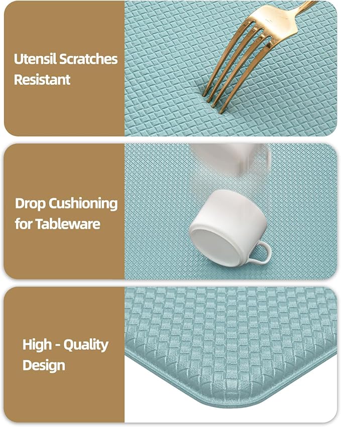 Color&Geometry Anti Fatigue Cushion Padded Kitchen Mat for Floor - 17x29+17x59,Easy Clean, Waterproof & Oil Proof, Anti Slip, Foam Rubber Runner Rug for Front Sink Comfort Standing, Teal Set of 2