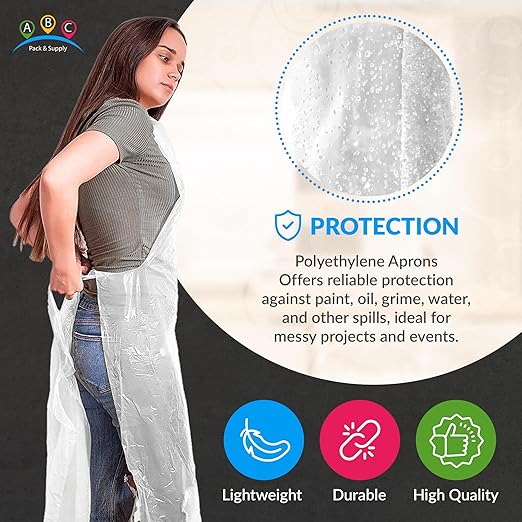 ABC PACK & SUPPLY White Plastic Disposable Aprons Adults for Painting, 28 x 46 Inches. Pack of 1000 Disposable Plastic Aprons, 1 Mil. Unisex Waterproof Polyethylene Painting Apron for Food Industry