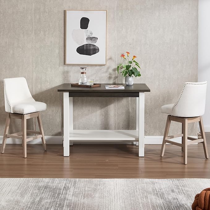 Solid Wood Counter Height Table, 47.5" Small Kitchen Table with Open Storage Space Rectangle Bar Table for Dining Room/Home Bar/Kitchen Island, Brown