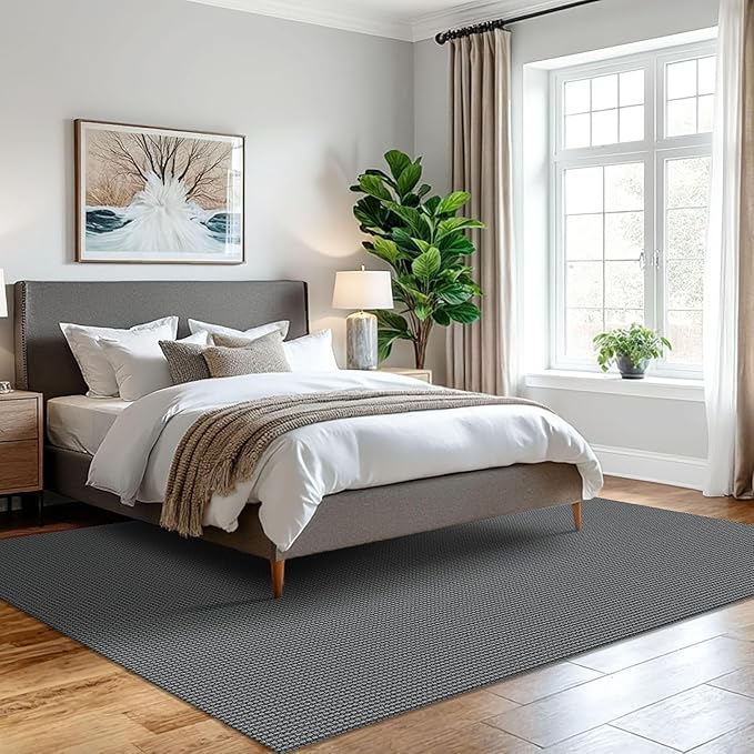 IOHOUZE Washable Area Rug 5x7 Non Slip Rubber Backed Rugs for Living Room, Dining Room Rugs Bedroom Rug, Woven Indoor Floor Carpet for Living Room Nursery Office, Dark Grey