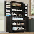 72" Kitchen Pantry Storage Cabinet, Farmhouse Pantry Cabinet with 8 Hanging Rack Shelves & 3 Pull-Out Racks, Pantry Storage Cabinet, Freestanding Cupboard for Kitchen, Dining Room, Oak