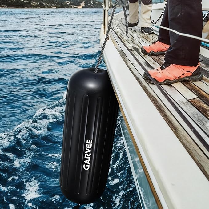 Garvee Boat Fenders 4 Pack 10 x 28 Inches Boat Bumpers for Docking, Ribbed Center Hole, Comes with Ropes and Pump to Inflate