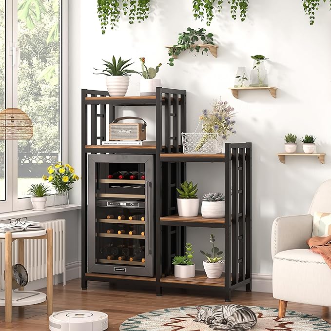 YCHF 6 Tier Kitchen Baking Rack, Multi-Function Storage Rack, Mini Fridge and Microwave Stand Table, Coffee Bar, Adjustable Kitchen Shelf Freestadning (Rusty Brown 02)