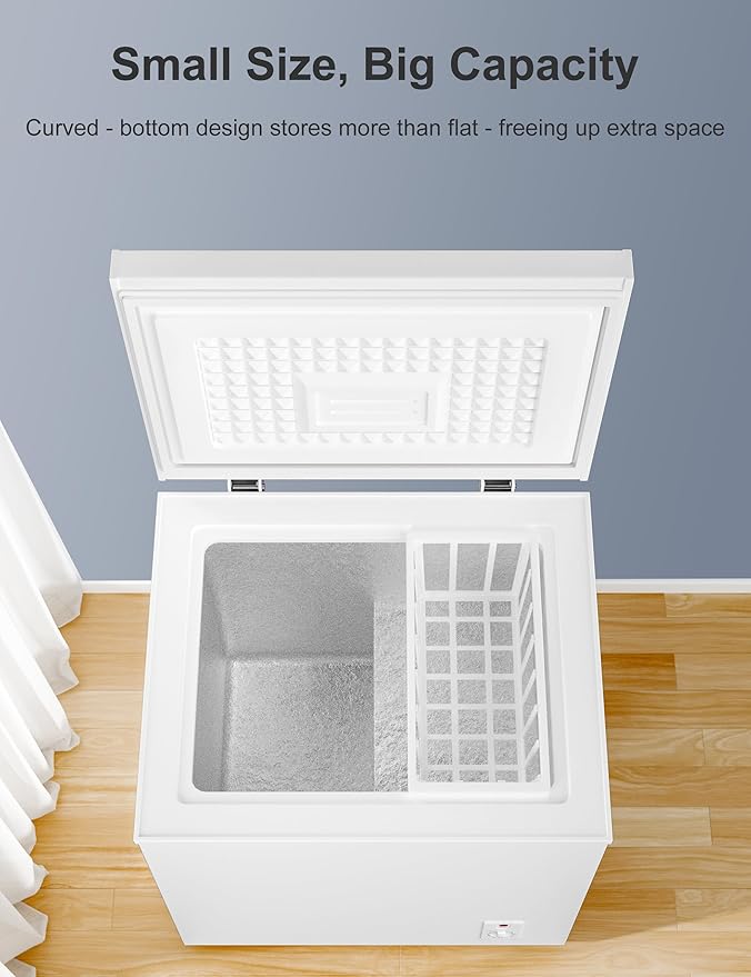 3.5 Cu.Ft Compact Chest Freezer, Energy Saving (0.36kWh/24H) & Ultra-Quiet (<40dB), with Removable Basket, 6-Temp, Manual Defrost Drain, Top Open Door Deep Freezer for Apartment, Dorm, Kitchen, White