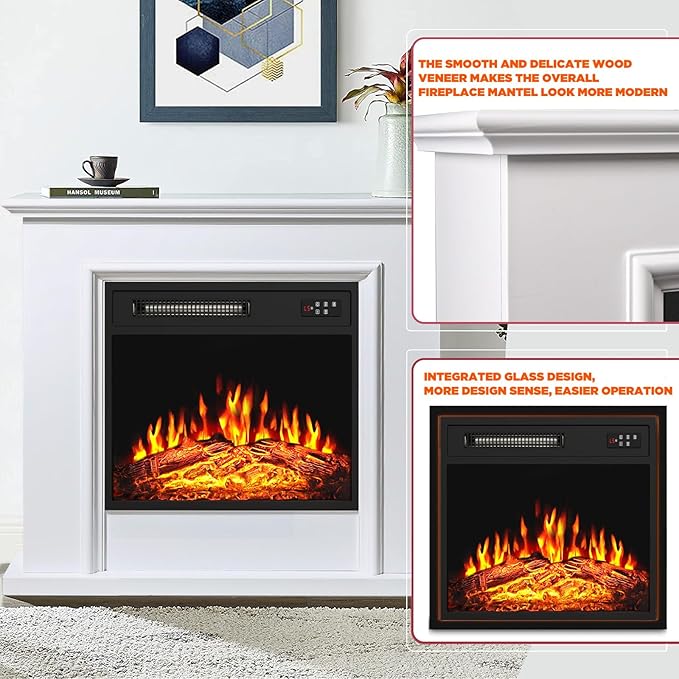 BOSSIN 18 Inch Electric Fireplace Insert with LED Realistic Flame,Small Recessed Fireplace Heater with Touch Screen&Remote Control,Portable Fireplace with Adjustable Flame,1-8H Timer 750/1500W