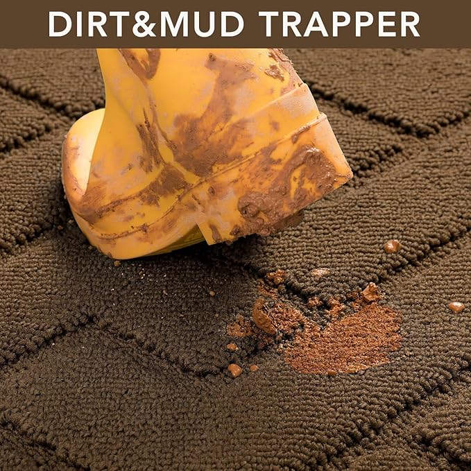 hicorfe Dirt Trapper Indoor Doormat,20"x59" Welcome Door mat,Non Slip Backing Washable Door Mats,Absorbent and Resistant Low-Profile Entrance Inside Floor Mat for Front Back Door,Entryway (Dark Brown)
