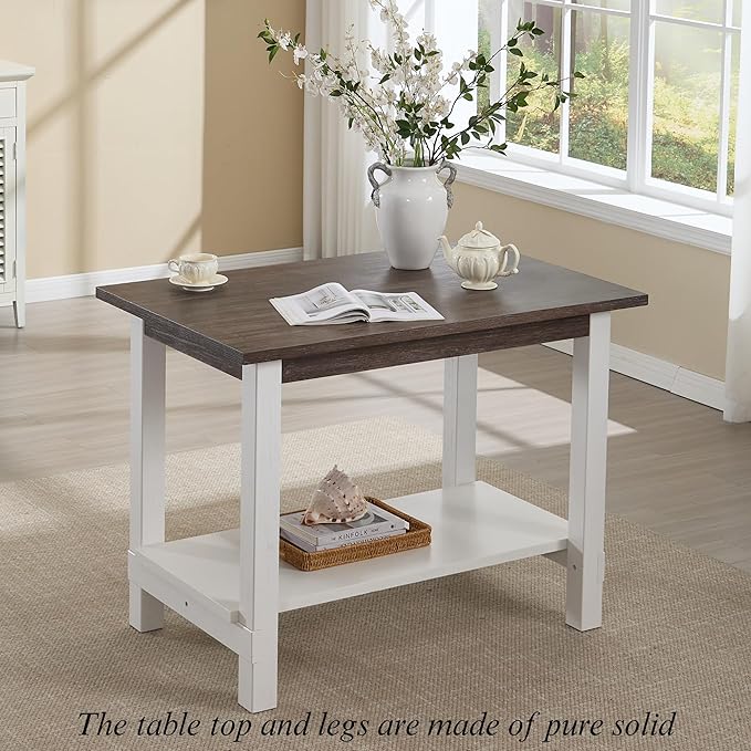 Solid Wood Counter Height Dining Table, 47.5" Small Kitchen Table with Open Storage Space Rectangle Bar Table for Dining Room/Home Bar/Kitchen Island, Brushed Brown
