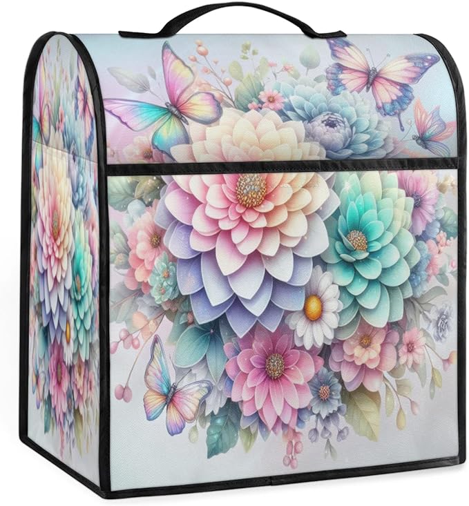 Kitchen Aid Mixer Cover Rainbow Flower Stand Mixer Cover Compatible with 6-8 Quarts Stand Mixers, Dust Covers with Zipper Pocket Foldable Washable Kitchen Aid Organizer Bag