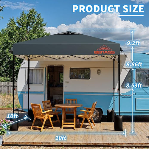 10x10 Pop Up Canopy, Easy Up Canopy Tent, Heavy Duty Tents for Parties, One Person Set Up Event Tent, Grey