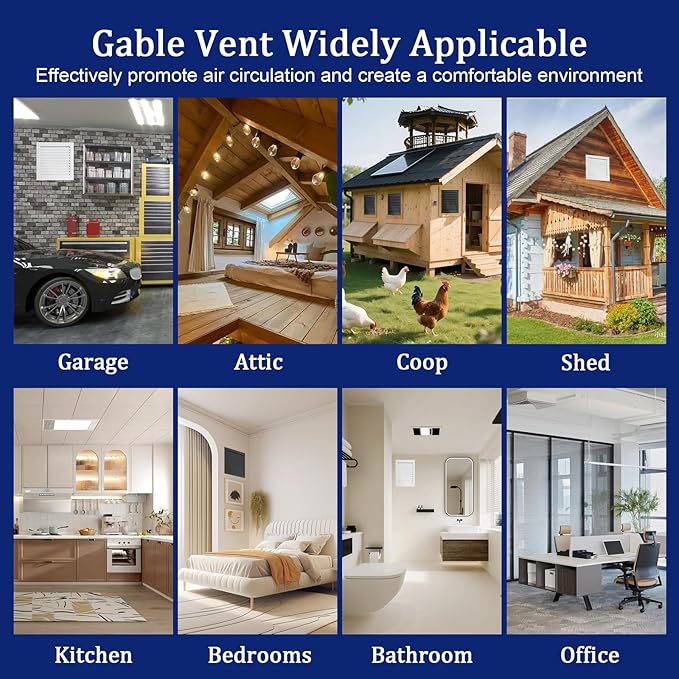 10" X 10" Gable Vent Aluminum Gable Vents for Houses Attic Vent Shed Vents Cover Exterior with Screen Mesh Alloy Wall Vent Ventilation for Home Garage Attic Ceiling - Vent Opening: 8" x 8" Black