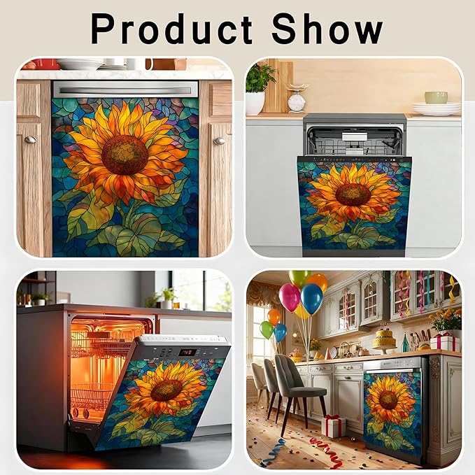 Dishwasher Magnet Cover, Creative Pattern Sticker, Dishwasher Magnetic Decoration, Refrigerator Protection Decoration, Sunflower, Kitchen Art Decoration 23x25.5 inches