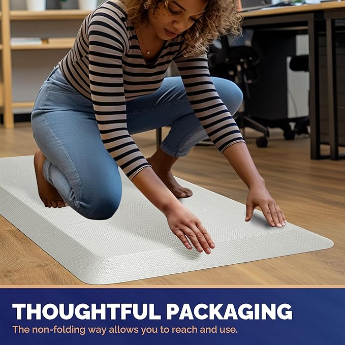 FEATOL Anti Fatigue Mats for Standing, 9/10 Extra Thick Ergonomic Standing Desk Mat, Comfort & Durable Memory Foam Standing Mat at Home,Office All Day (20" x 59", White, 1PC)