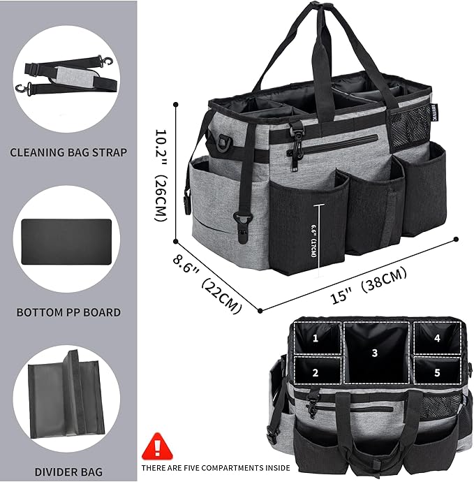 Wearable Cleaning Caddy Bag for Cleaning Supplies,Large Capacity Cleaning Organizer Grey