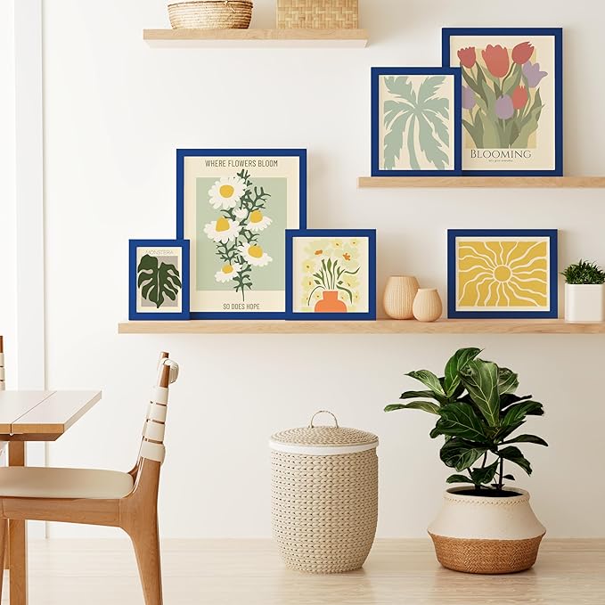 Vittanly 5x7 Picture Frame, Solid Wood Frame with Plexiglass, Includes 4x6 Mat, Wall Hanging or Tabletop for Home Decor, Royal Blue, 1 Pack