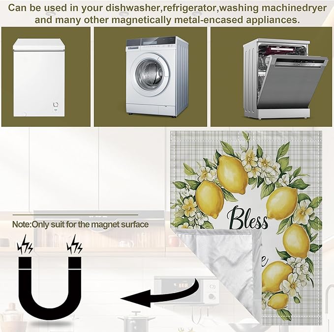 Lemons Magnetic Dishwasher Cover,Floral Dishwasher Covers for The Front Magnetic Dishwasher Panel Decal Cover for Kitchen 23x26inch