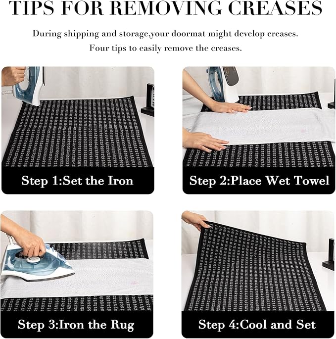 hicorfe Dirt Trapper Indoor Doormat,32"x48" Welcome Door mat,Non Slip Backing Washable Door Mats,Absorbent and Resistant Low-Profile Entrance Inside Floor Mat for Front Back Door and Entryway (Black)