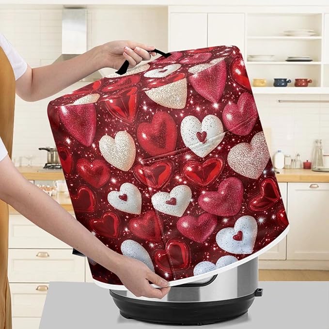 Love Balloon Rice Cooker Cover Valentine's Day Decoration Pressure Cooker Covers Round Protection Bag with Pocket & Handle for Electric Pressure Cooker Air Fryer