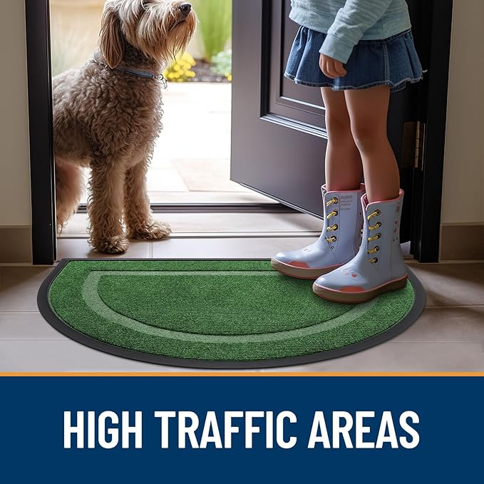 OLANLY Half Circle Door Mat Indoor Outdoor Entrance Welcome, Waterproof All-Season, All-Weather Doormat, Sturdy Natural Rubber, Low Profile, Easy Clean Patio Porch Entryway Mat, 29.5x17, Green
