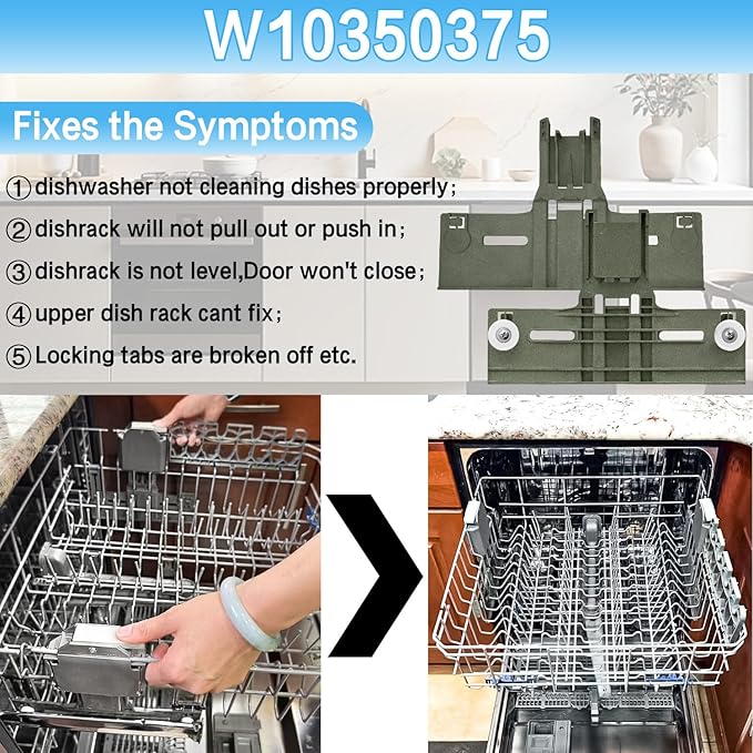 UPGRADED W10350375 Dishwasher Top Rack Adjuster Parts,For Whirlpool Dishwasher Parts WDTA50SAHZ0 WDT750SAHZ0 WDT730PAHZ0 WDT970SAHZ0 Upper Rack Parts,For Kenmore 665 Dishwasher Top Rack Part,10PCS