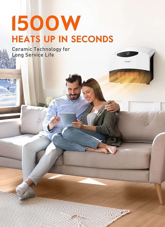 GiveBest Electric Wall Heater, 1500W Smart Wall Heater for Bathroom, Wall Mounted Heaters with Thermostat, Remote Control, 12H Timers, Compatible with Alexa, with ALCI Plug