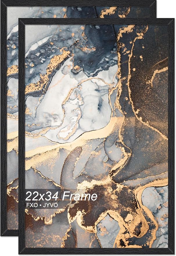 Engineered Wood 22 x 34 Frame Set of 2, Black Picture Frame for 22x34 Inch Poster Puzzle Photo, Light Weight 22by34 Poster Frame with Wood-grain for Wall - 2 Pack/Black/22 x34