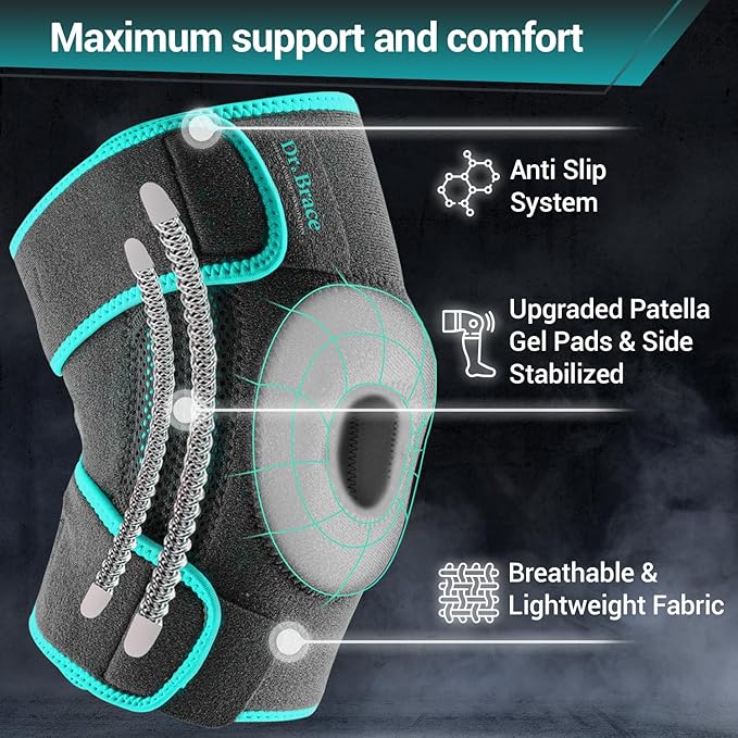 DR. BRACE ELITE Knee Brace with Side Stabilizers & Patella Gel Pads for Maximum Knee Pain Support and fast recovery for men and women-Please Check How To Size Video (Earth, Large)