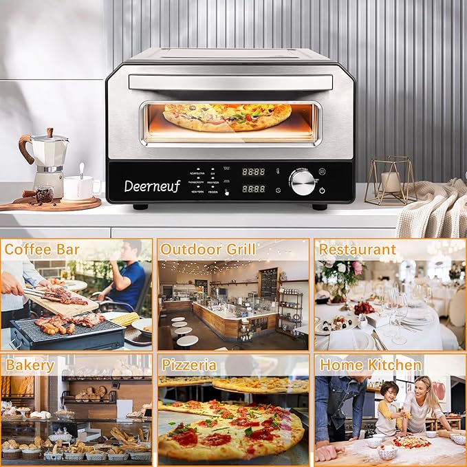 Electric Pizza Oven Indoor, Heats up to 800°F, 12” Pizzas in Minutes, Countertop Pizza Oven with 6 Touchscreen Presets, Pizza Stone and Pizza Peel Included,Stainless Steel Pizza Maker Machine for Home