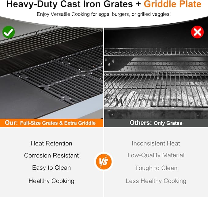 Brand-Man 6-Burner Gas Outdoor Kitchen Grill Island with Side Burner - 72,000 BTU Stainless Steel BBQ Grill Station with Storage Cabinets, Fold-out Prep Table, LPG/NG Convertible, Gray