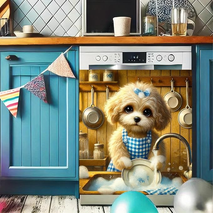 Dog Dishwasher Magnet Cover 23x26 Inch Cute Maltese Dog Dishwasher Magnet Cover Sticker Magnetic Refrigerator Panel Front Door Wash Machine Fridge Microwave Decal Home Kitchen Decorative