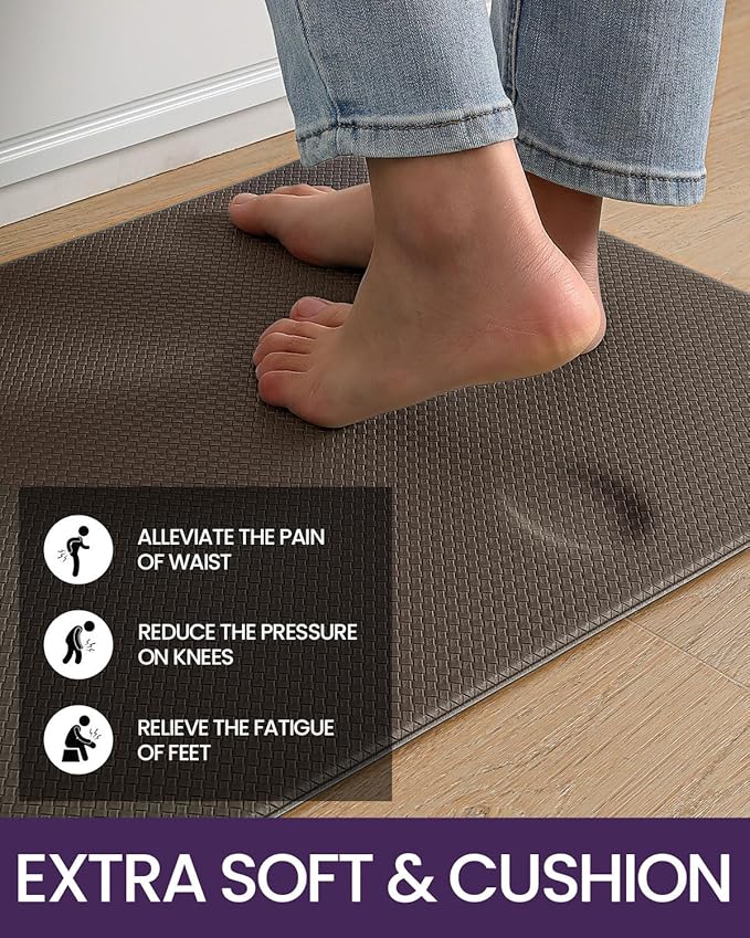 DEXI Kitchen Floor Mats Cushioned Anti Fatigue, 23x59, Large Wide Standing Runner Rug Waterproof, Comfort Memory Foam Padded for Front Sink Laundry, Brown