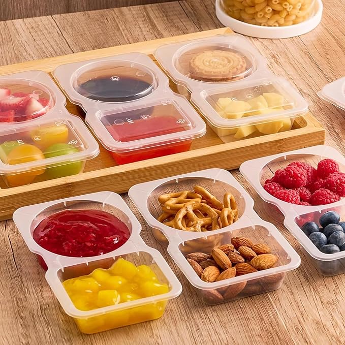 10 Sets Reusable Snack Containers, 2-Compartment Dipping Containers with Lid for Refrigeration, Leak-Proof, Ideal for Take Out Sauces,Portion Control,Meal Prep & Travel