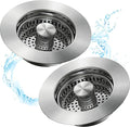 Kitchen Sink Drain Strainer 3 in 1, 304 Stainless Steel Pop Up Sink Stopper, Anti-Clogging Sink Stopper, Kitchen Drain Catcher, Sink Strainer for US Standard (Silver 2#)