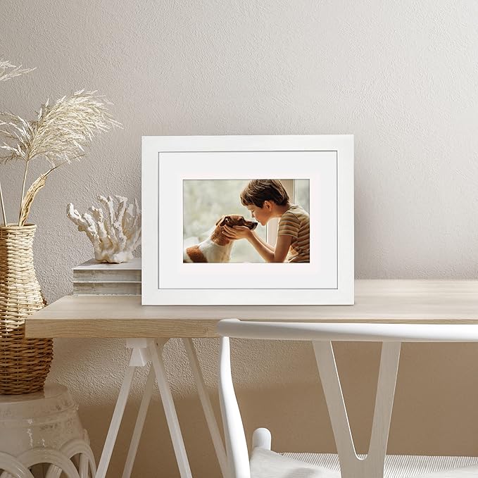 Americanflat 8x10 Picture Frame with Shatter-Resistant Glass - Use as 5x7 Frame with Mat or Display 8x10 Photo Without Mat - Signature Collection - Picture Frames for Tabletop and Wall Display - White