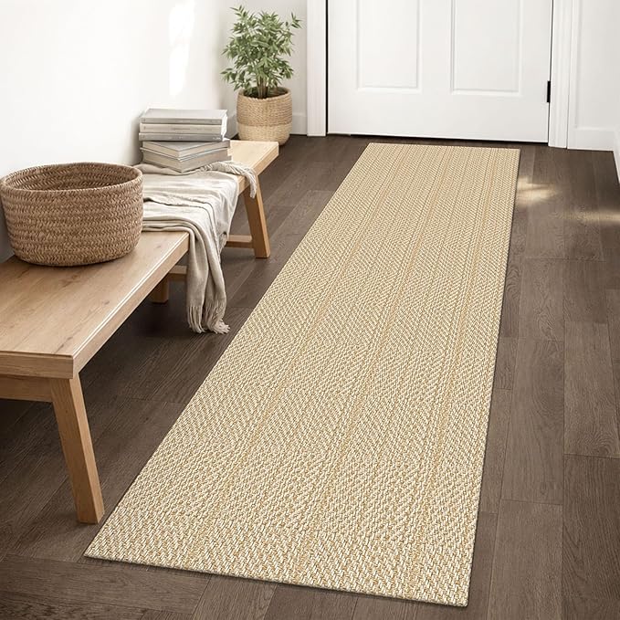 IOHOUZE Washable Runner Rug 2x6 Non Slip Runners for Hallways Entryway Runner Indoor, Kitchen Rugs Woven Cotton Floor Carpet for Kitchen Hall Entrance Bedroom, Warm Beige/Orange/Apricot
