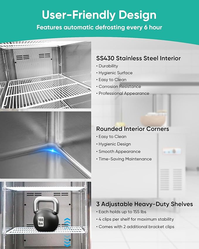 27" Commercial Refrigerator, 23 Cu. Ft Stainless Steel Upright Reach-in Fridge, 33℉~40℉, 3 Adjustable Shelves