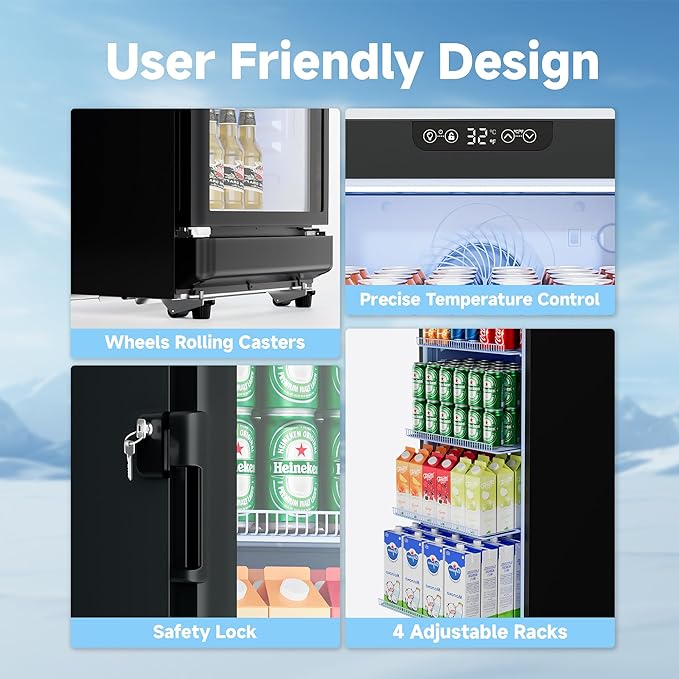 8.5 Cu.Ft Commercial Refrigerators, Display Fridge with Double-Tempered Glass Door, Outdoor Beverage Refrigerator with Locking, Key & LED, Beverage Cooler for Bar, Office, Restaurant