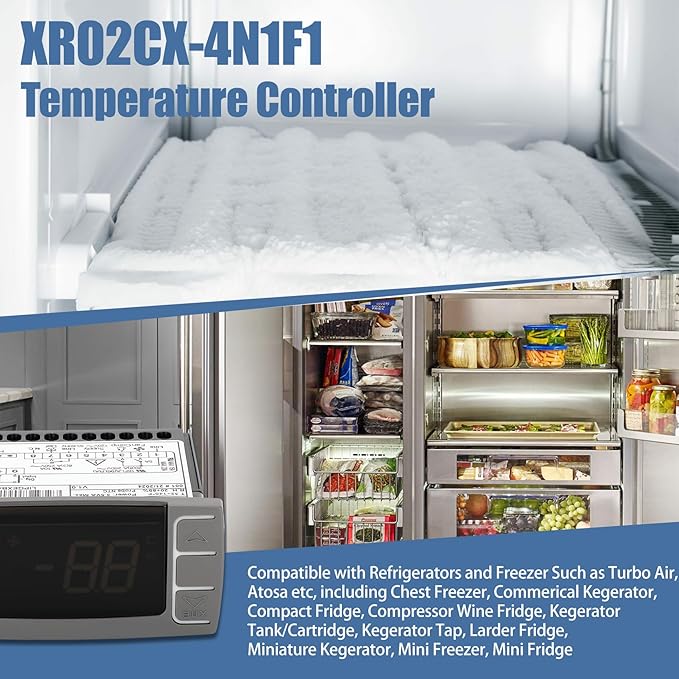for Dixell XR02CX-4N1F1 Temperature Controllers, Programmable Digital Thermostat with Sensor Probe Fit for 120V 50-60hz Commercial Refrigerators/Freezer (Includes Mounting Hardware)