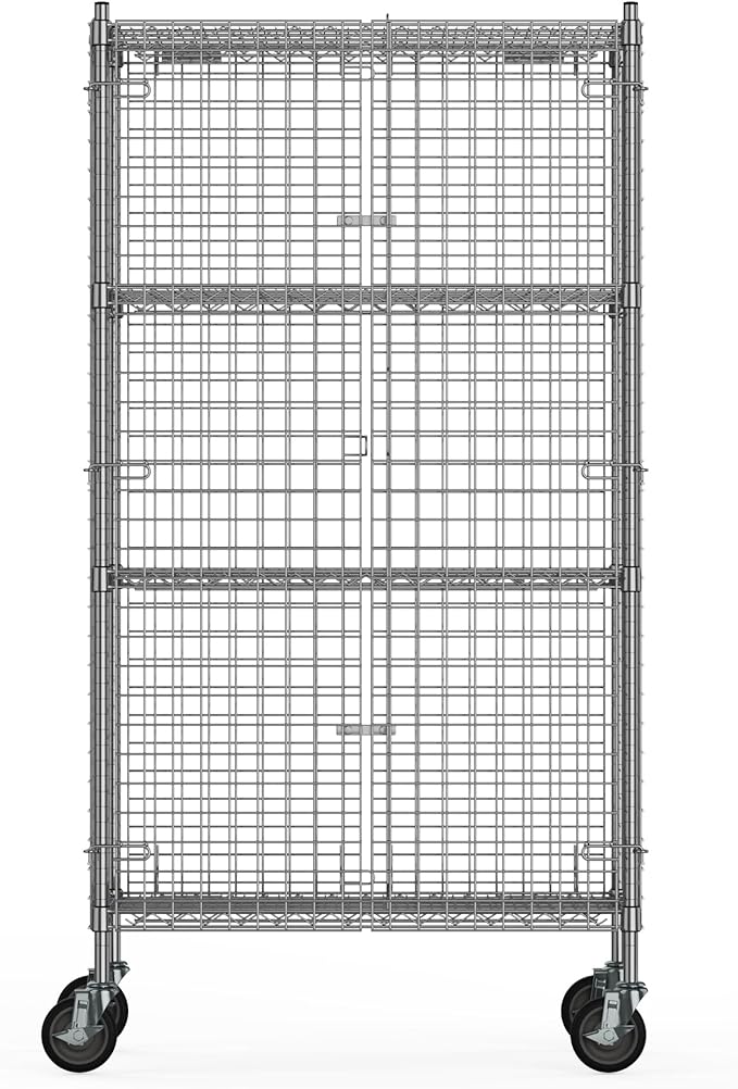 24" W x 36" L x 69" H Heavy Duty Utility Commercial Grade Metal Storage NSF Unit | Chrome Mobile Security Wire Cage Kit