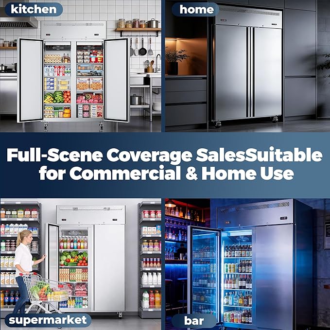 Commercial Refrigerator and Freezer Combo, 48" W 2 Door Dual Temperature Zones Freezers, 39 Cu.ft Commercial Refrigerators with 8 Adjustable Shelves for Restaurant Shop Bar
