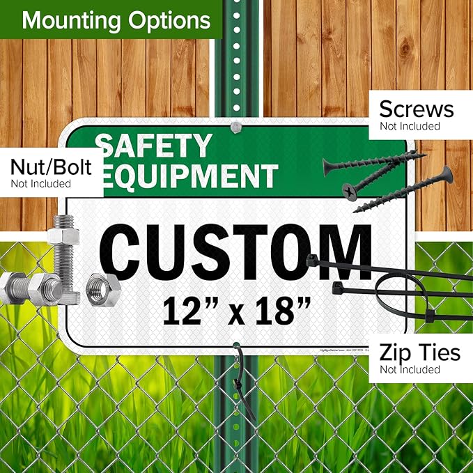 Custom Safety Equipment Sign, Ansi Sign, Osha Compliant, 12x18 Inches, 3M EGP Reflective, Rust Free .063 Aluminum, Fade Resistant, Made in USA by My Sign Center