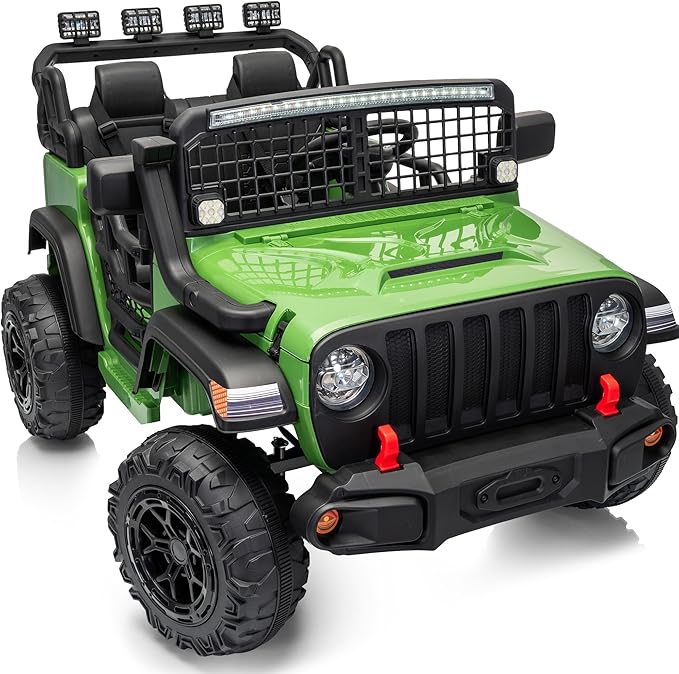 2 Seater Ride on Car Toy, 12V Electric Car for Kids 4-8 with Remote Control, Capacity 110 lb, LED Light - Green