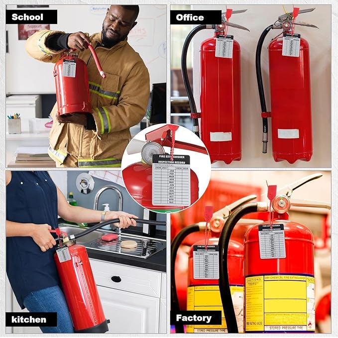 Moxweyeni 100 Set Fire Extinguisher Tag Bulk 2026-2029 Monthly Aluminum Metal Fire Extinguisher Inspection Record Tags with Tamper Seals & Hole Puncher - Tear Proof Weatherproof for Indoor Outdoor