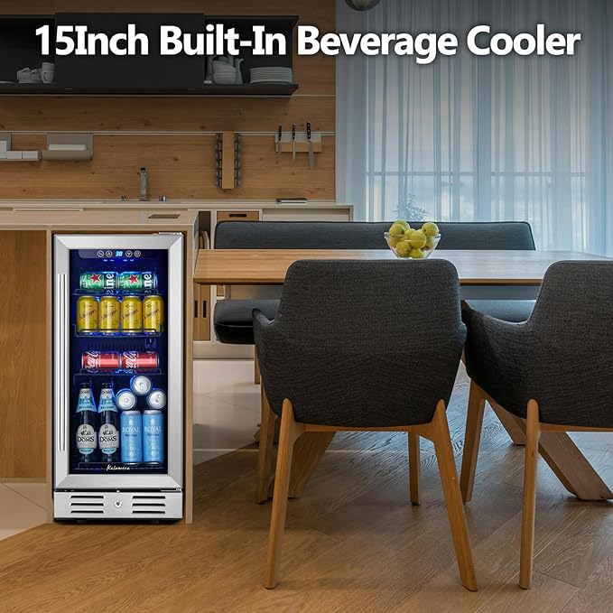 Kalamera 15 Inch 94 Cans Beverage Cooler Refrigerator,for Soda Beer Wine - Freestanding Beverage Fridge for Bedroom Office Bar,Adjustable Shelves & Digital Temperature Display