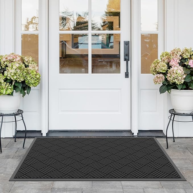 Durable Indoor Outdoor Door Mat, 2' x 4' Heavy Duty Front Door Mat for Entryway, Non-Slip Backing, Stain and Fade Resistant, Absorbent Commercial Floor Mat for High Traffic Area, Black
